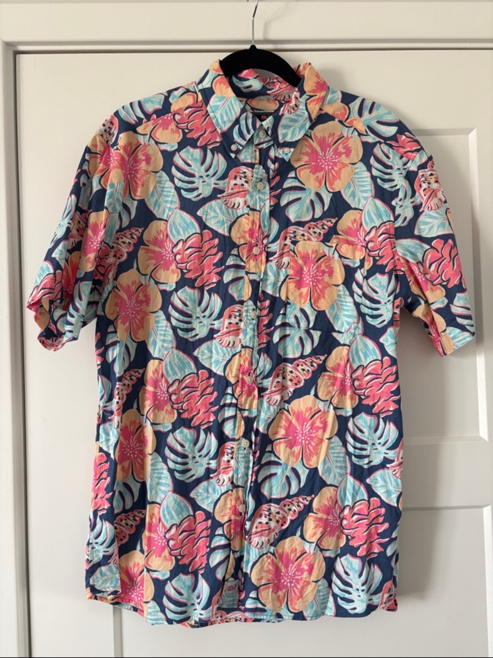 Vineyard Vines Floral Button-Down Shirt with Coral and Aqua Accents